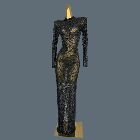 Stunning Evening Gown Long Dress Birthday Celebrate Luxurious Costume Sparkly Big Rhinestone Dancer Flashing Party Dress Gesebei - Lootquake