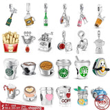 925 Sterling Silver Coffee Red Wine Coffee Glass Maker champagne Charm bead Fit Original Pendant Bracelet DIY Jewelry For Women - Lootquake