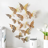 Lot de 12 autocollants muraux 3D en forme de papillon creux pour chambre à coucher, salon, décoration murale à faire soi-même, papier peint de mariage, décoration d'intérieur