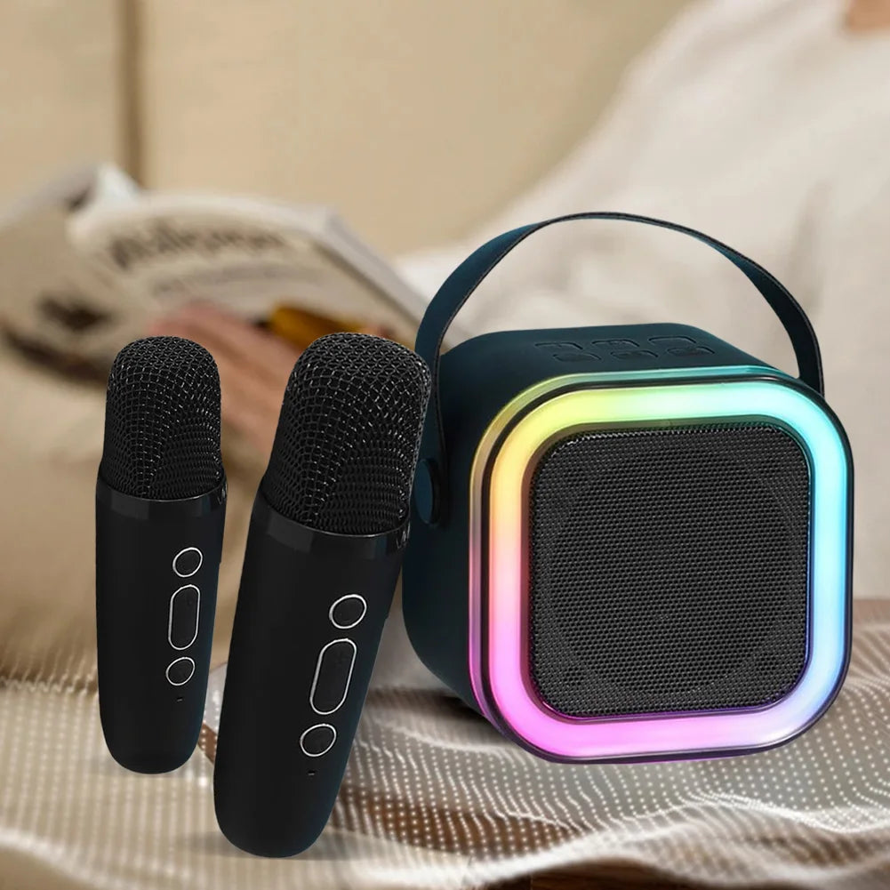 Máquina de karaoke Bluetooth 5.3 con micrófono inalámbrico y luces LED ajustables, mini altavoz para niños y adultos.