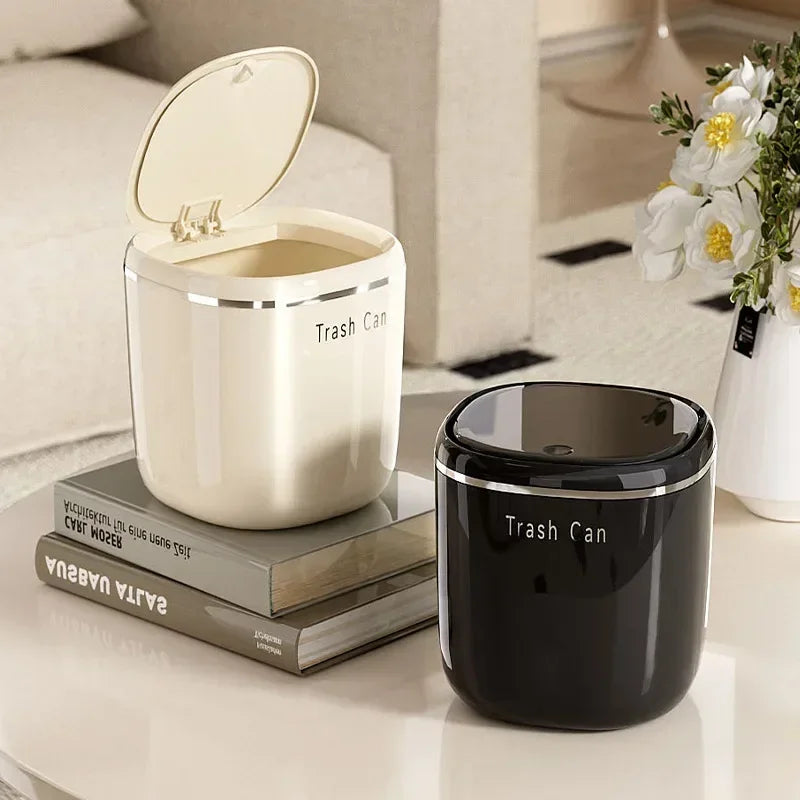 Mini bote de basura de prensa, cesto de basura de escritorio, cesto de basura de plástico para mesa de casa, suministros de oficina, cubos de basura, caja de artículos varios, suministros para el hogar