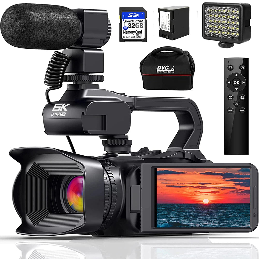 Videocámara de YouTube de 64 MP Cámara Ultra HD de 6K Videocámaras Cámara de transmisión con enfoque automático y zoom de 18X Cámara de video digital con pantalla táctil de 4.0"