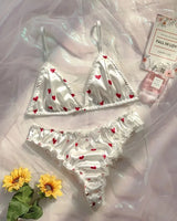 Women's Erotic Lingerie Suit Bowknot Sexy Wire Free Lingerie Underwear Two Piece Female White Set Set Sexy Lingerie Woman's Bra - Lootquake