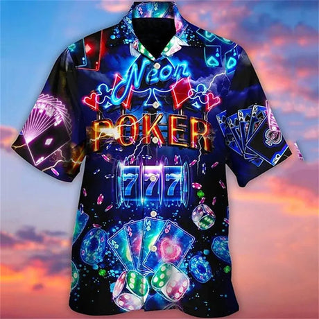 Men's 2024 Casual 3D Shirts Playing Card Printed Fun Shirts Street men's Summer Short Sleeved Clothing Men's Outdoor Clothing - Lootquake