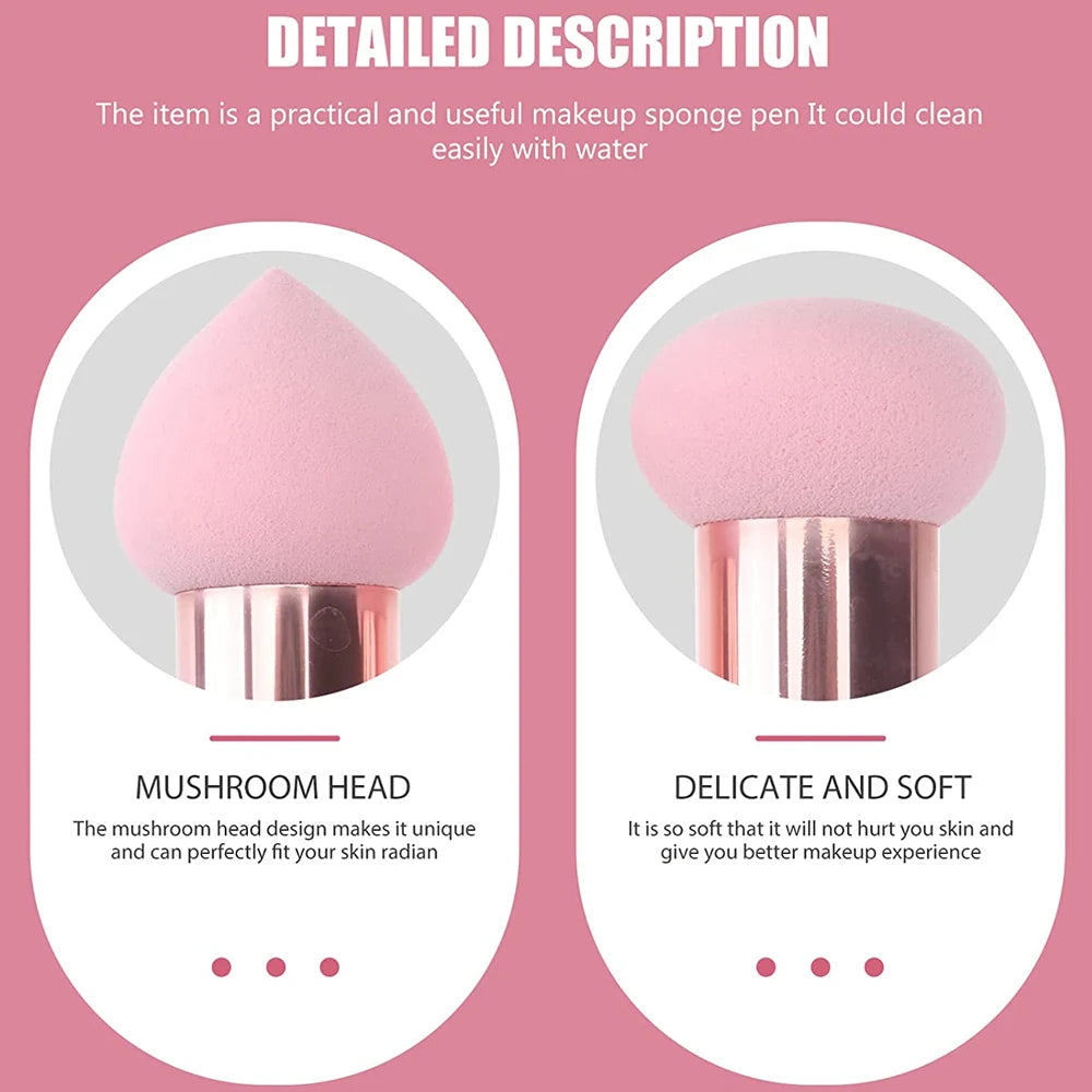Lot de 3 pinceaux de maquillage pour femme, houppette à tête de champignon, pour fond de teint, correcteur, estompeur, avec manche lisse, outils de beauté