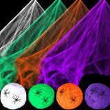 1set Halloween Decoration For Bar Haunted House Halloween Scary Party Scene Props White Stretchy Cobweb Spider Web Horror