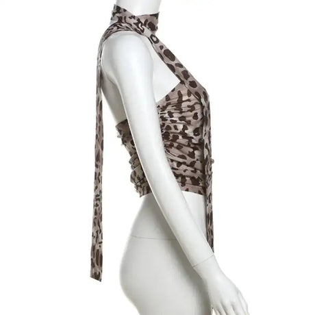 Women's Sleeveless Top Summer Fashion Leopard Print Slim Strapless Backless Scarf Tube Tops Retro Sexy Vest - Lootquake