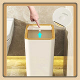 10L/12L Plastics Garbage Bin Bathroom Trash Can Slim Trash Can with One-Touch Lid Bathroom Kitchen Garbage Bin Home Supplies