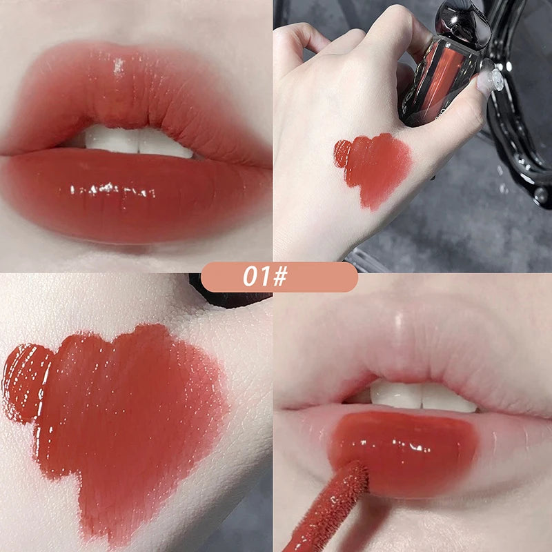 Rouge à lèvres liquide violet foncé, léger, longue tenue, transparent, hydratant, effet miroir, rose pêche, antiadhésif