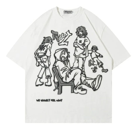 2024 Harajuku Cartoon Girl Cat Japanese Kanji Graphic T Shirt Streetwear Oversized Men T-Shirt Hip Hop Women Short Sleeve Tops - Lootquake