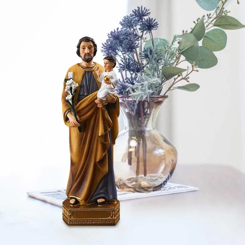 Estatuas de San José con el Niño Jesús, figuras religiosas, escultura de resina, San José, Dios, Cristo, decoración de escritorio para iglesia