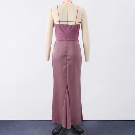 Sexy Strapless Patchwork Long Dress Women Slim Sleeveless Pleated Mermaid Dresses 2025 Spring Summer Lady Evening Solid Robe - Lootquake