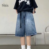 High Street Retro Blue Jeans Shorts Women Summer New Baggy Wide Leg Denim Half Pants Fashion Streetwear Y2k Clothing Oversize - Lootquake