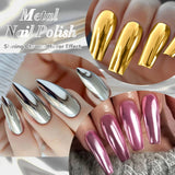 LILYCUTE 7ML Super Bright Gold Metallic Nail Polish No Need Lamp Quick Dry French Style Glass Bottle Manicure Nail Art Varnish