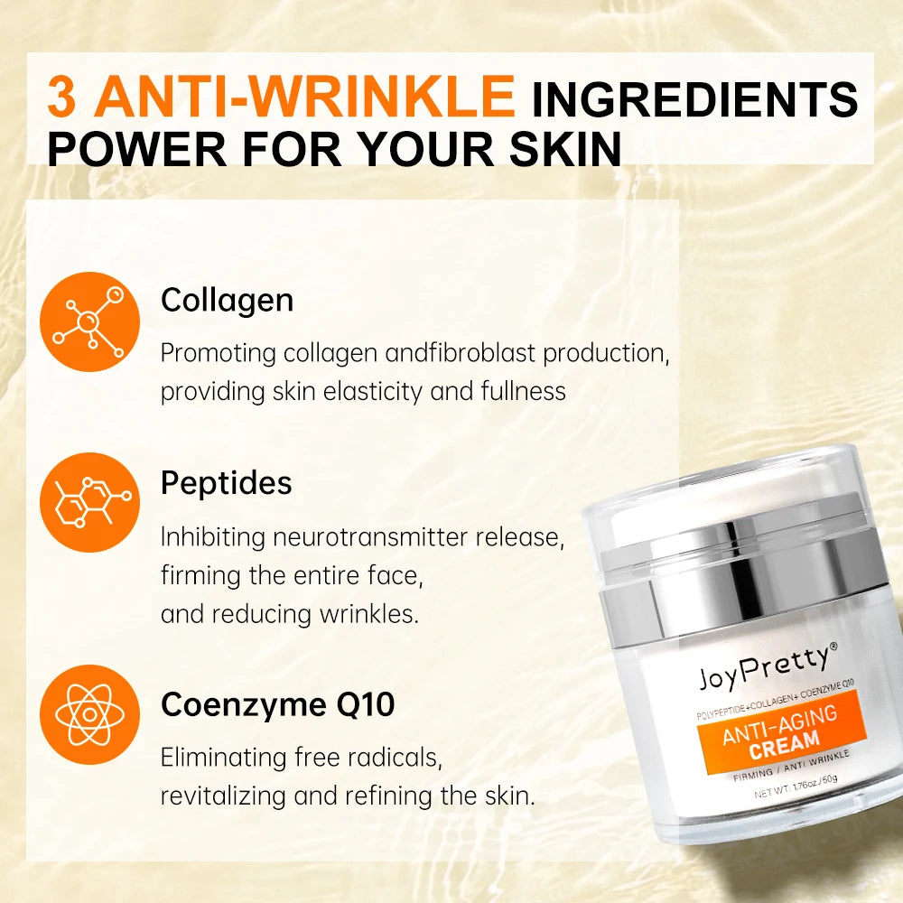 Crema facial antiarrugas con colágeno, coenzima Q10 y péptidos, lifting de líneas finas, regula la flacidez de la piel, cremas hidratantes faciales JoyPretty