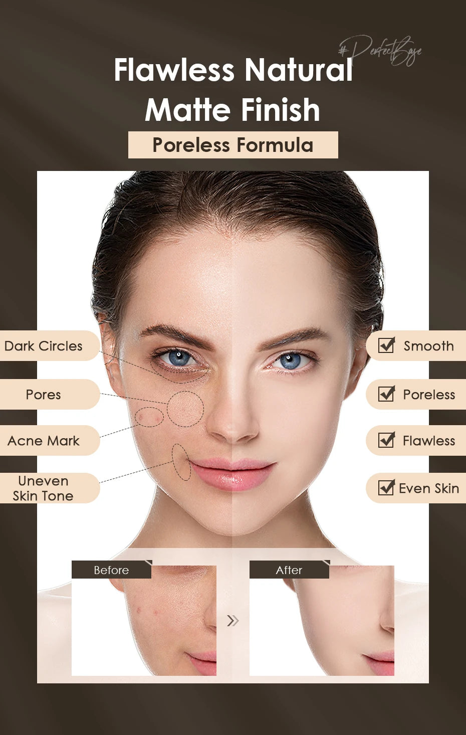 30ml Concealer Color-Changing Foundation Brightens the complexion, is clear, moisturizing, waterproof, and does not fade