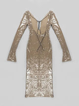 BEVENCCEL Sexy Luxury Sequins Deep V Long Sleeve Backless Sequins Long Dress Elegant  Bodycon Maxi Evening Party Clubwear Dress