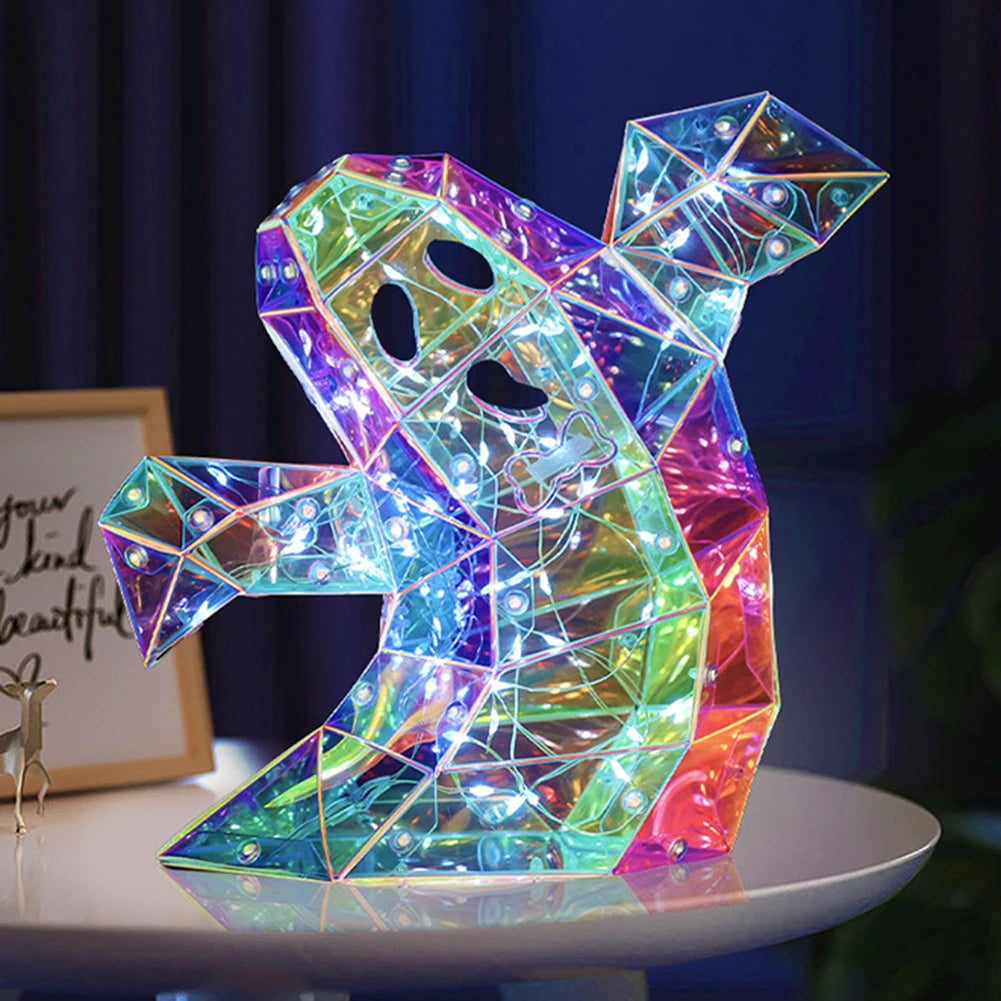 Halloween Gorgeous Shining LED Ghost Lights Decor Prismatic Ghost Iridescent Ghost Lantern Holiday Party Decor Atmosphere Prop