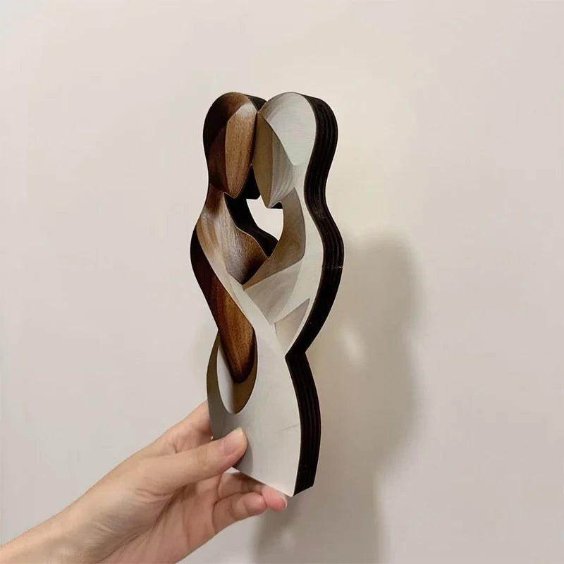 Estatua de pareja de madera elegante y plana en 2D: decoración moderna para el hogar, madera artificial, ideal para sala de estar, dormitorio u oficina.