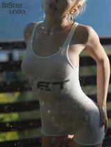 Mono corto informal auténtico para mujer, popular en verano de 2024, con tirantes, escote bajo y espalda descubierta, sin mangas, ideal para combinar con pantalones cortos.