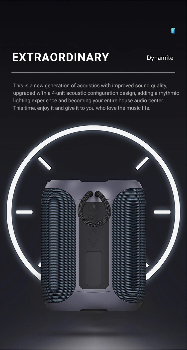 Altavoz Bluetooth portátil, subwoofer estéreo de 360 grados, resistente al agua IPX7, con iluminación, compatible con TF, TWS, inalámbrico, 40 W, para exteriores.