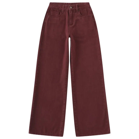 FINEWORDS Retro Angela Red Winter Jeans Women Thicken Cashmere High Waist Baggy Jeans Streetwear Casual Wide Leg Denim Pants - Lootquake