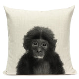 Black and White Cute Animals Cushion Cover - Animal Portrait Decoration Throw Pillow Case 45x45cm for Home Sofa Decor