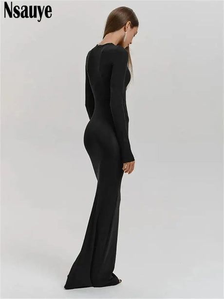 Nsauye Casual Basic Long Dress Women Holiday Autumn Winter Evening Birthday Party Night Club Sexy Elegant Dress Outfits 2024 - Lootquake