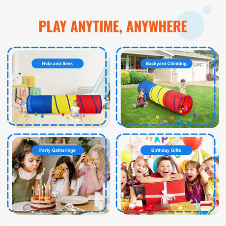 VEVOR Kids Play Tunnel Tent for Toddlers Collapsible Gift for Boy and Girl Play Tunnel Indoor and Outdoor Game Red/Yellow/Blue - Lootquake