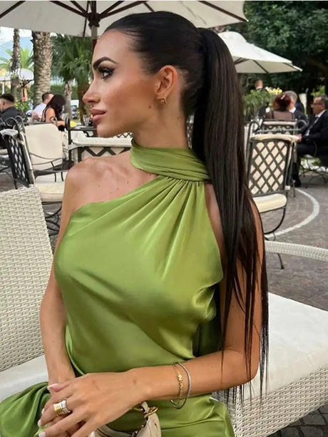 Elegant Satin Halter Slim Long Dress With Scarf Women New Sexy Backless Sleeveless Maxi Dresses Summer Lady Party Chic Vestidos - Lootquake