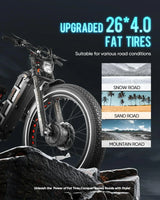 Bicicleta eléctrica Romeo Pro 2 2024, motor dual de 3000 W, batería de 52 V y 60 Ah, neumáticos anchos de 26" x 4.0", para montaña, nieve y todoterreno.