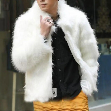 Imitation Fur Men Jacket Lapel Long Sleeve Thermal Retro Coat Windproof Fox Fur Lapel Men's Casual Slim Coat Jaqueta Motoqueiro - Lootquake