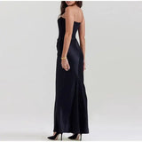 Sexy Strapless Patchwork Long Dress Women Slim Sleeveless Pleated Mermaid Dresses 2025 Spring Summer Lady Evening Solid Robe - Lootquake