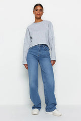 Trendyol TYZA Women's Jeans Casual Beltless Wide Leg Denim Plain Jeans Wide Leg Casual Pants Denim Pants - Lootquake