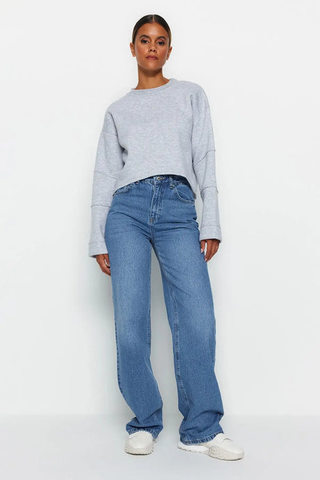 Trendyol TYZA Women's Jeans Casual Beltless Wide Leg Denim Plain Jeans Wide Leg Casual Pants Denim Pants - Lootquake
