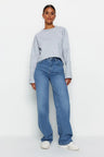 Trendyol TYZA Women's Jeans Casual Beltless Wide Leg Denim Plain Jeans Wide Leg Casual Pants Denim Pants - Lootquake