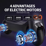 Patinete eléctrico SONGZO BT1 con motor potente de 5600 W, batería de 60 V, 30 Ah, 16850 celdas, plegable, sin cámara, silencioso, para carretera