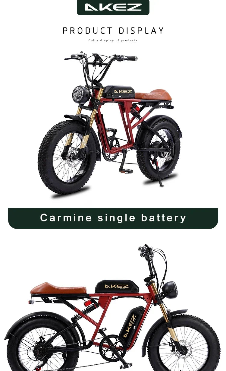 Bicicleta eléctrica de montaña plegable AKEZ, inteligente y potente, con suspensión total de litio de 1500 W, 26 Ah y 48 V, con neumáticos anchos.