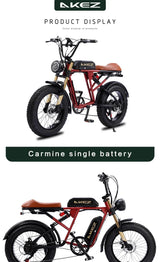 Bicicleta eléctrica de montaña plegable AKEZ, inteligente y potente, con suspensión total de litio de 1500 W, 26 Ah y 48 V, con neumáticos anchos.