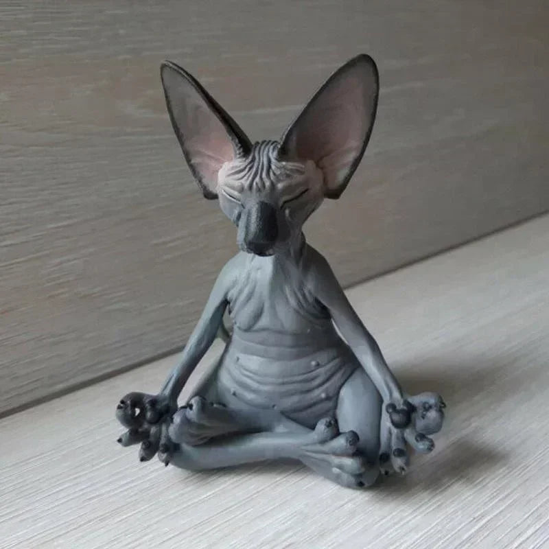 Estatua de Buda Gato Esfinge: Escultura de meditación y yoga para decoración de jardín, arte fantástico y adorno de gato feliz