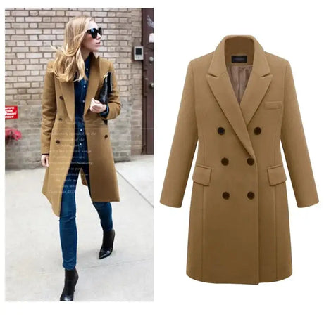 Autumn Winter Women's Woolen Jacket Long Windbreaker Double Breasted Slim Fit Coat - Lootquake