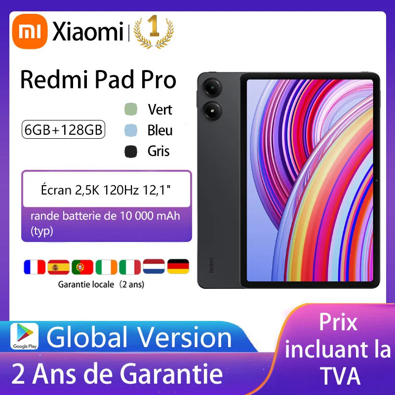 Xiaomi Redmi Pad Pro, 12,1 pouces, 120 Hz, appareil photo 8 MP, 10 000 mAh, charge 33 W, quatre haut-parleurs, Dolby Atmos