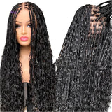 26"+ Boho Knotless Braids Ponytail Wig | HD Full Lace | Human Hair | 300% Density | Baby Hair