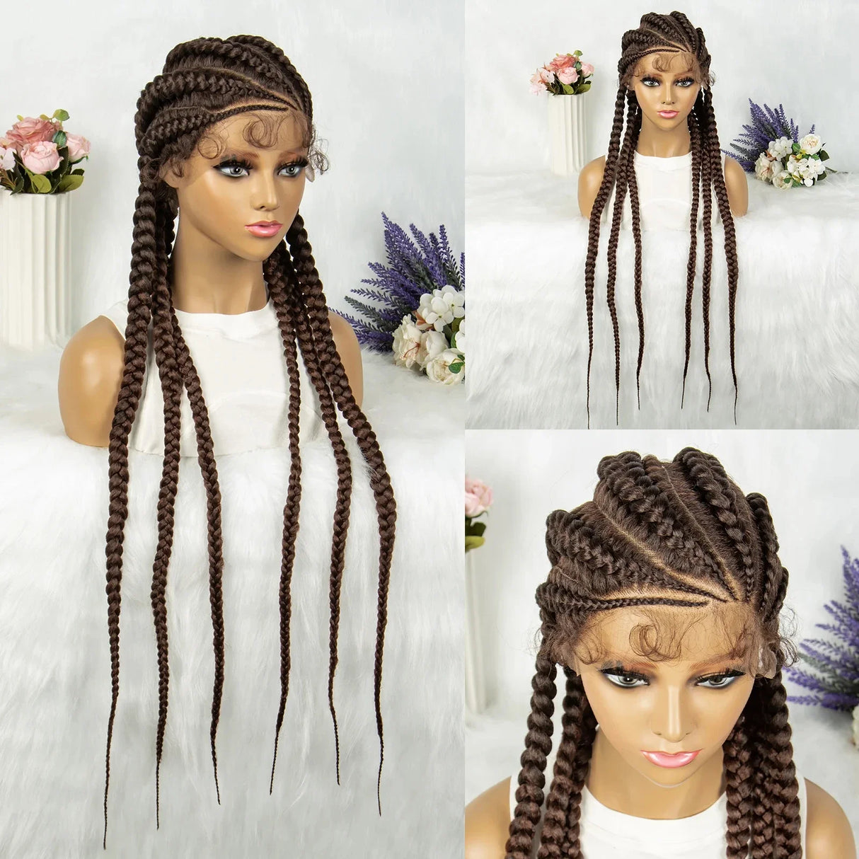 36" Blonde Knotless Box & Cornrow Braids Wig | Lace Front