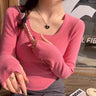 Suéteres de manga larga para mujer, camisetas ajustadas de cuello cuadrado, tops de cuello bajo de alta gama para otoño e invierno, 2025