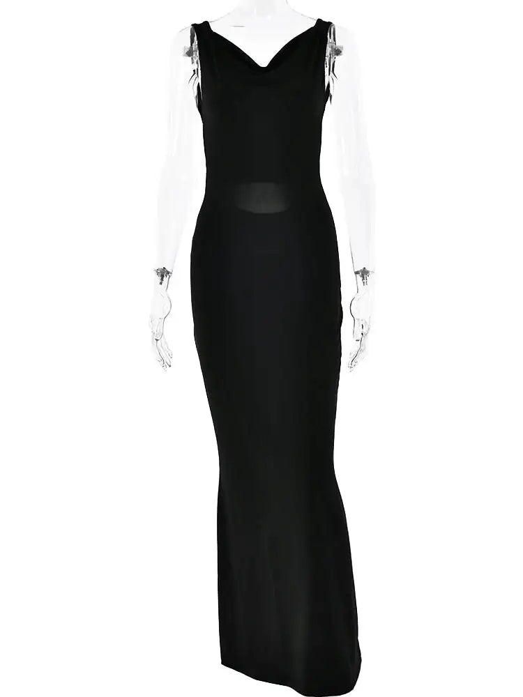 Sibybo Fashion Elegance Robe longue sans manches dos nu Basics Couleur unie Robe moulante 2024 Tempérament Femmes Club Robes de soirée