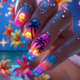 Long nail art patches with purple polka dots and a shiny, fashionable, individual and high-end feel. Detachable 24-piece nail ar