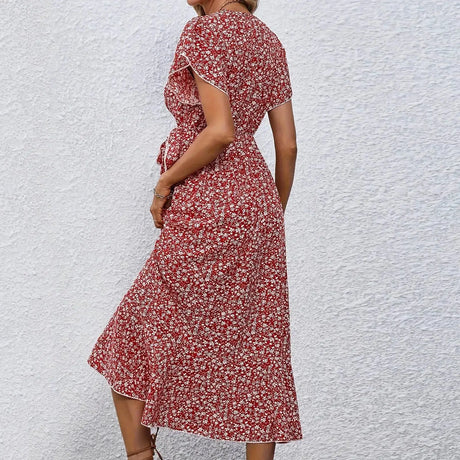 Women's Flowy Split Midi Floral Wrap Dress Summer Irregular High Waist Boho Long Dress A-Line V-Neck Holiday Beach Sundress - Lootquake