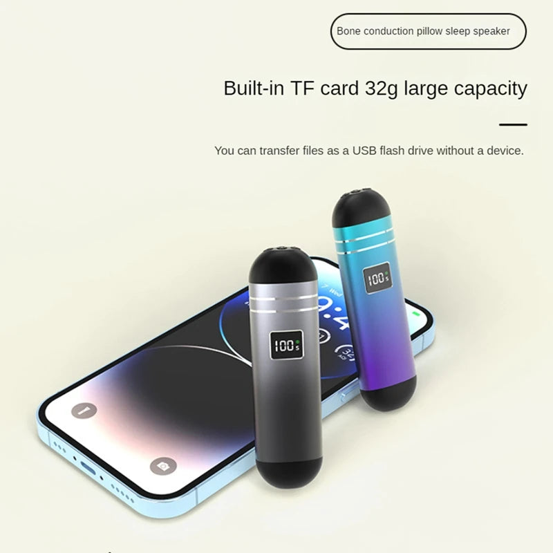 Enceinte Bluetooth sans fil à conduction osseuse, portable, à placer sous l'oreiller, carte TF 32 Go intégrée pour dormir