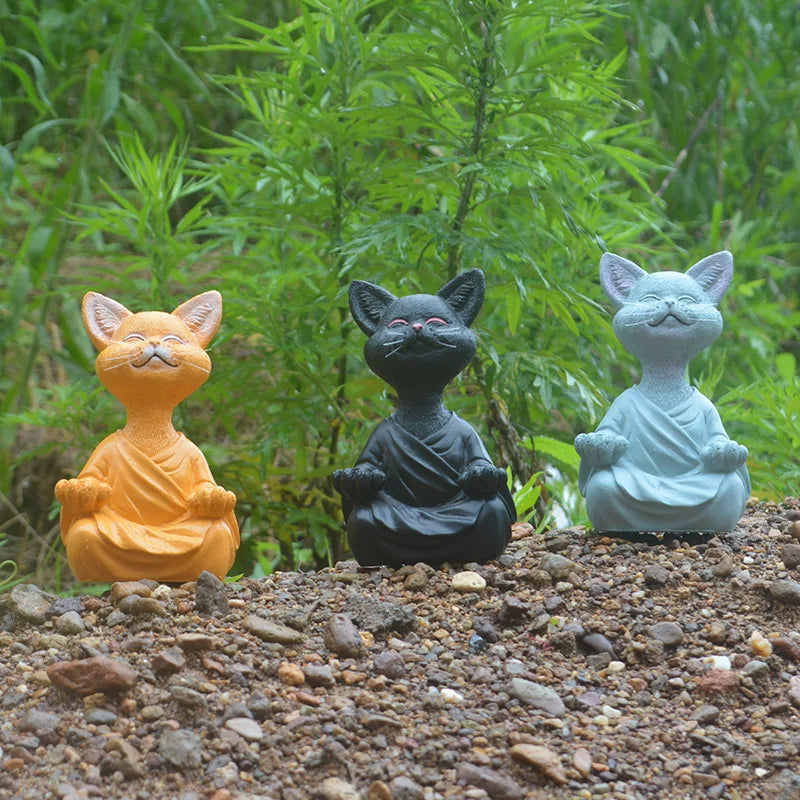 Meditation Cat Sculpture Garden Decoration Resin Yoga Sitting Zen Cat Home Ornament Outdoor Garden Figurine Home Decorations